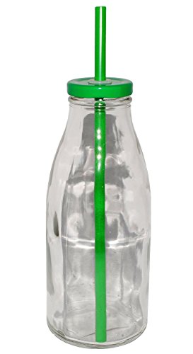 2 Stück _ Glasbecher / Glas mit Strohhalm & Deckel - bunte Farben - Trinkbecher 550 ml / als " Milchglas " - Sommerglas - Flasche z.B. Limonade Erfrischung Sommer - Smoothie Becher Trinkglas Trinkflasche / Trinkhalmbecher Strohhalmbecher
