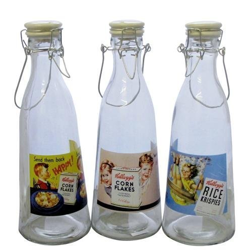 3 x Vintage Glas Milchflasche 1.5 Liter Kelloggs Luft Eng Keramik Klapp Top Deckel
