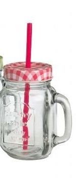 4 Trinkgläser mit Henkel Deckel rot und Trinkhalm Gläser Set a 0,5l Smoothie Retro