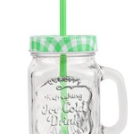 4er Set Glasbecher mit Deckel und Trinkhalm inkl. Rezeptheft - grün kariert - 0,5 Liter Trinkbecher / Trinkglas mit Relief - für Säfte, Smoothies und andere Erfrischungsgetränke