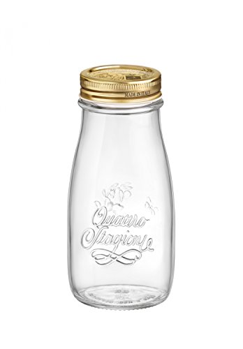 6er Set Quattro Stagioni Flasche 0,40l incl. Bormioli Rezeptheft - als Saft Smoothie Getränke Fläschchen, zur Dekoration oder als Einmachglas, Vorratsglas