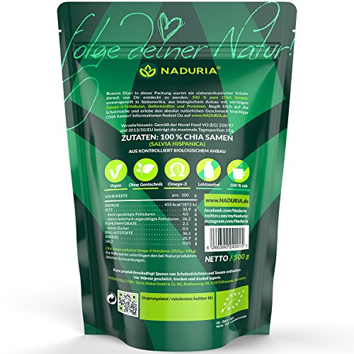 BIO - Naduria Premium CHIA Samen - 2er Pack - 1000g (1kg) - 10 % günstiger