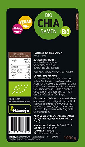 Bio Chia Samen, Chia Seeds , Hanoju , 1er Pack (1 x 1 kg) 1000g