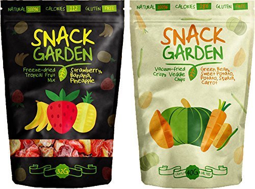 Snack Garden Gefriergetrocknet Tropische Fruchtmischung (4x32g) und Snack Garden Vakuum frittierte knusprige Gemüsemischung (6x 40g) - 10 Packungen
