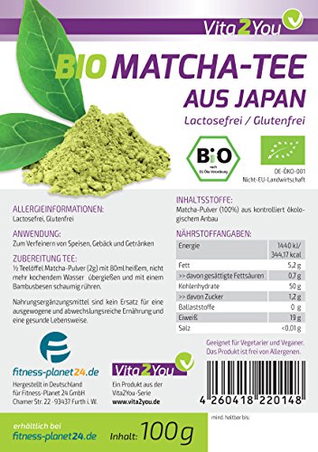 Vita2You Bio Matcha Tee 100g (Original japanischer Grüntee) im wiederverschließbaren Zippbeutel - Premium Qualität