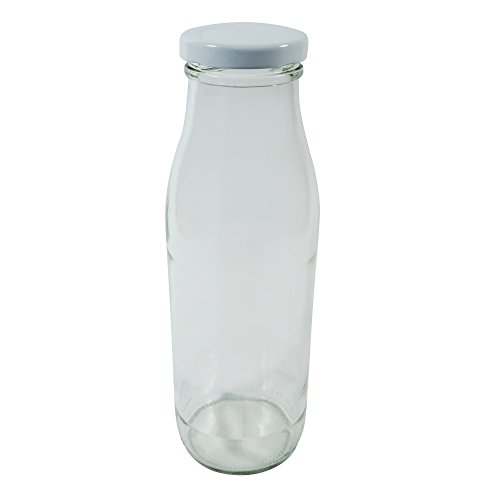 Viva-Haushaltswaren - 12 leere Weithals-Glasflaschen 0,5L. / Milchflaschen / Saftflaschen mit weissem Schraubverschluss inkl. einem Einfülltrichter Ø 12 cm