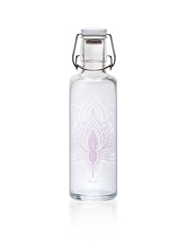 soulbottle 0,6 l "Just breathe" • Trinkflasche aus Glas, 100% plastikfrei, Lotusblume