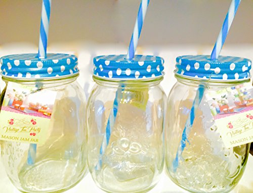 3 x Blau Jam Jar Brillen 430 ml - Mason Glas/Tennessee Jar Glas/Trinken Gläser mit Stroh/Jam Jar Cocktails