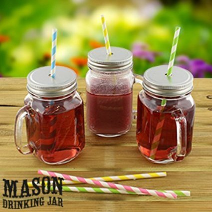 6 Stück Trinkgläser Mason Glas mit Deckel, &^Ideal für Smoothies, Cocktails