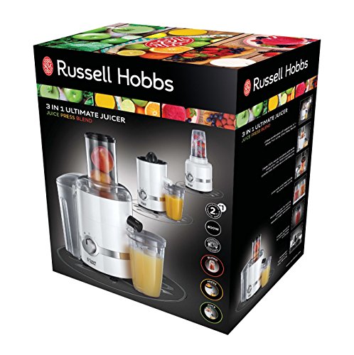 Russell Hobbs 22700-56 3 in 1 Ultimativer Entsafter, Zitruspresse, Smoothie Maker mit Impuls-/Ice-Crush-Funktion