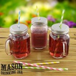 Set of 4 Mason Glass Drinking Jars with Lid & Handle