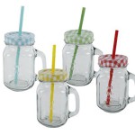 Trinkglas mit Deckel & Strohhalm 4er Set Trinkgläser mit Henkel