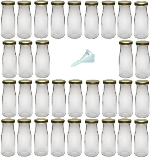 Viva-Haushaltswaren - 32 kleine Weithals-Glasflaschen / Saftflaschen 156ml inkl. einem Einfülltrichter Ø 5 cm