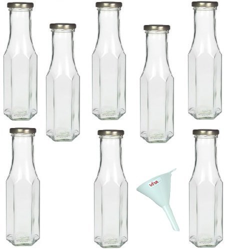Viva-Haushaltswaren - 8 Weithals-Glasflaschen / Saftflaschen 256 ml inkl. einem Einfülltrichter Ø 9 cm