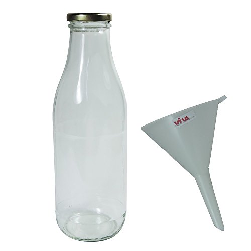Viva Haushaltswaren - 8 leere Weithals-Glasflaschen 1,0 l / Saftflaschen inkl. einem Trichter