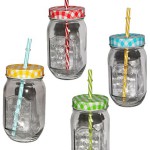 1 Stk _ Glas mit Strohhalm & Deckel - bunte Farben - Trinkbecher als " Milchglas " Sommerglas - Flasche z.B. Limonade Erfrischung Sommer - Smoothie Becher Trinkglas Trinkflasche