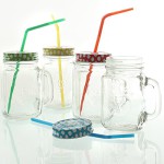 Trinkglas Henkelglas mit Deckel 4 - er Set, Deckel 4 Farben sortiert