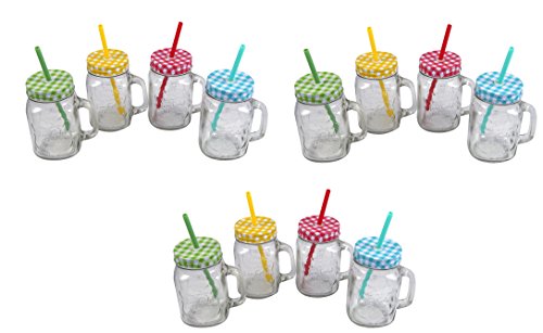 Trinkgläser mit Henkel mit Deckel und Trinkhalm 12 Gläser Set a 0,5l