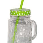 Henkelbecher - Glas mit Strohhalm & Deckel - bunte Punkte & Farben - Trinkbecher als " Milchglas " Sommerglas - Flasche z.B. Limonade Erfrischung Sommer - Smoothie Becher Trinkglas Trinkflasche - Trinkgläser Einmachglas / Einweckglas - Glasbecher