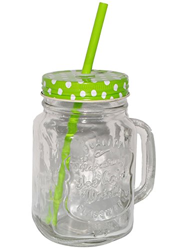 Henkelbecher - Glas mit Strohhalm & Deckel - bunte Punkte & Farben - Trinkbecher als " Milchglas " Sommerglas - Flasche z.B. Limonade Erfrischung Sommer - Smoothie Becher Trinkglas Trinkflasche - Trinkgläser Einmachglas / Einweckglas - Glasbecher