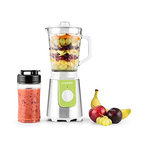 Klarstein Shiva Standmixer Mini Smoothiemaker (350 Watt, 0,8 Liter-Glaskrug, 2 Mixerbecheraus Kunsststoff, BPA-frei, Deckel) schwarz und grün