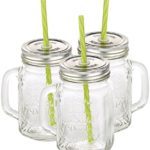 PEARL Smoothie Gläser: Retro-Trinkglas mit Henkel, Deckel und Trinkhalm, 3er-Set (Trinkglas mit Deckel und Strohhalm)