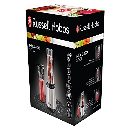 Russell Hobbs 23470-56 Standmixer/Smoothie Maker Mix & Go Steel, inkl. 2 Trinkflaschen, 600ml, 300 Watt, Edelstahl