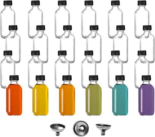 Smith's Mason Jars Set aus 12 Mini Glasflaschen Mit 2 Unzen und Ausgießtrichter Runde Boston-Probenflaschen Mit transparenter Abgabe | Ideal für ätherische Öle, Ingwer-Shots, Whisky & Mehr