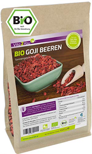 Bio Goji Beeren 1kg Zippbeutel - ungeschwefelt - Ökologischer Anbau - Wolfsbeeren - 1000g - Premium Qualität