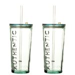 BigDean 2X Glas to go Authentic 500 ml mit Strohhalm - 100% recyceltes Glas - Trinkgläser mit Deckel - Becher mit Trinkhalm - Reisebecher für Limonade, Smoothie & Saft
