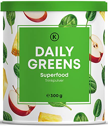 Daily Greens Superfood Pulver (300 Gramm) Alternative zu Athletic Greens I Greens Pulver mit Superfoods, Vitaminen, Mineralstoffen, vegan Protein und Ballaststoffen I Smoothie Pulver