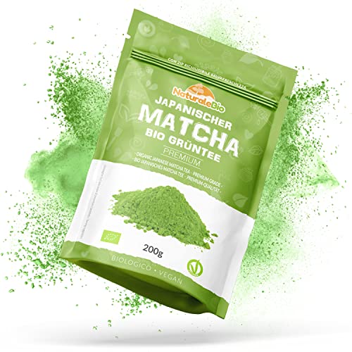 Matcha Tee Pulver Bio - Premium-Qualität - 200g. Original Green Tea aus Japan. Japanischer Matcha ideal zum Trinken. Grüntee-Pulver für Latte, Smoothies, Matcha-Getränk. Hergestellt in Uji, Kyoto.